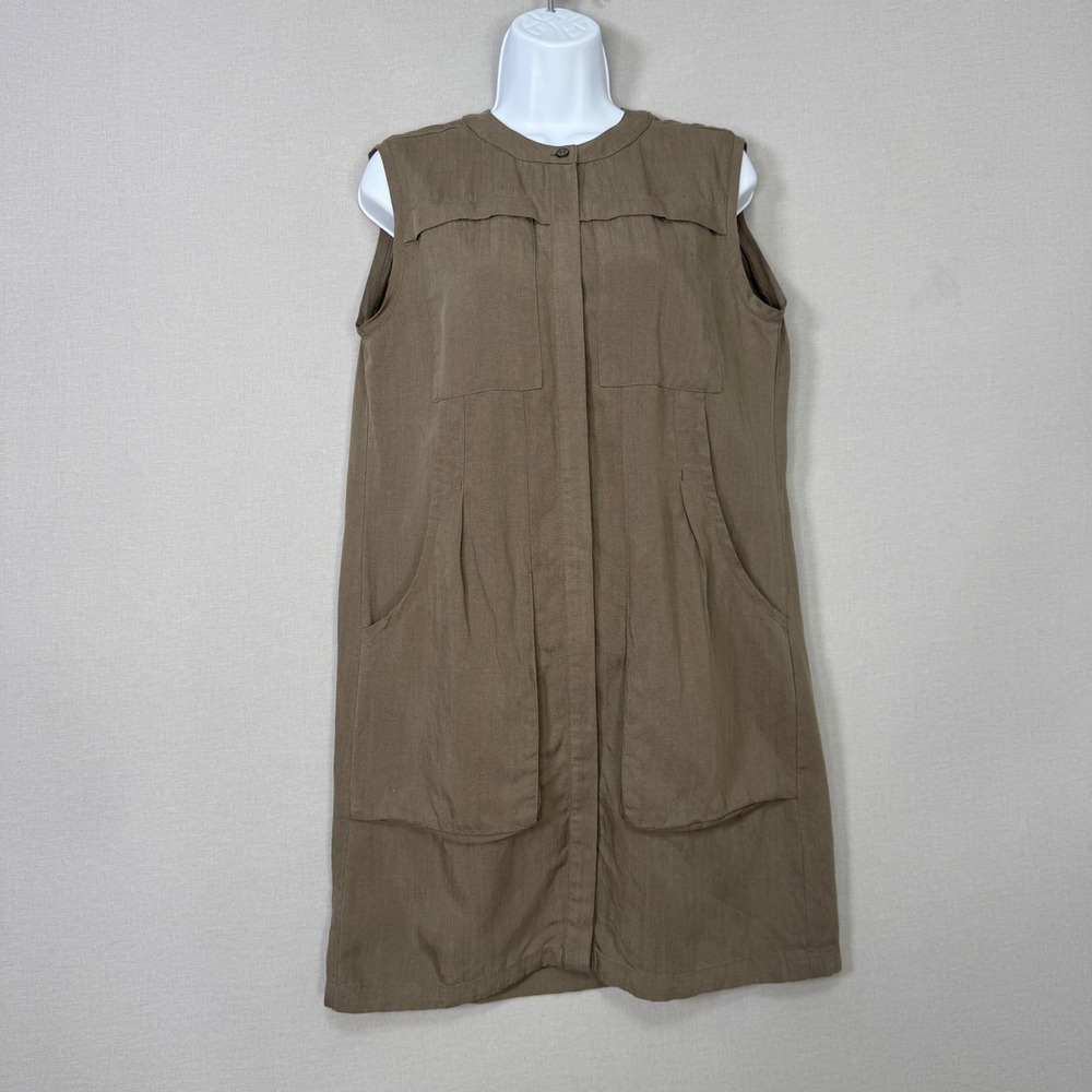 Nau Flaxible Sable Linen Blend Sleeveless Dress Womens S Green Utility Safari - Picture 2 of 14